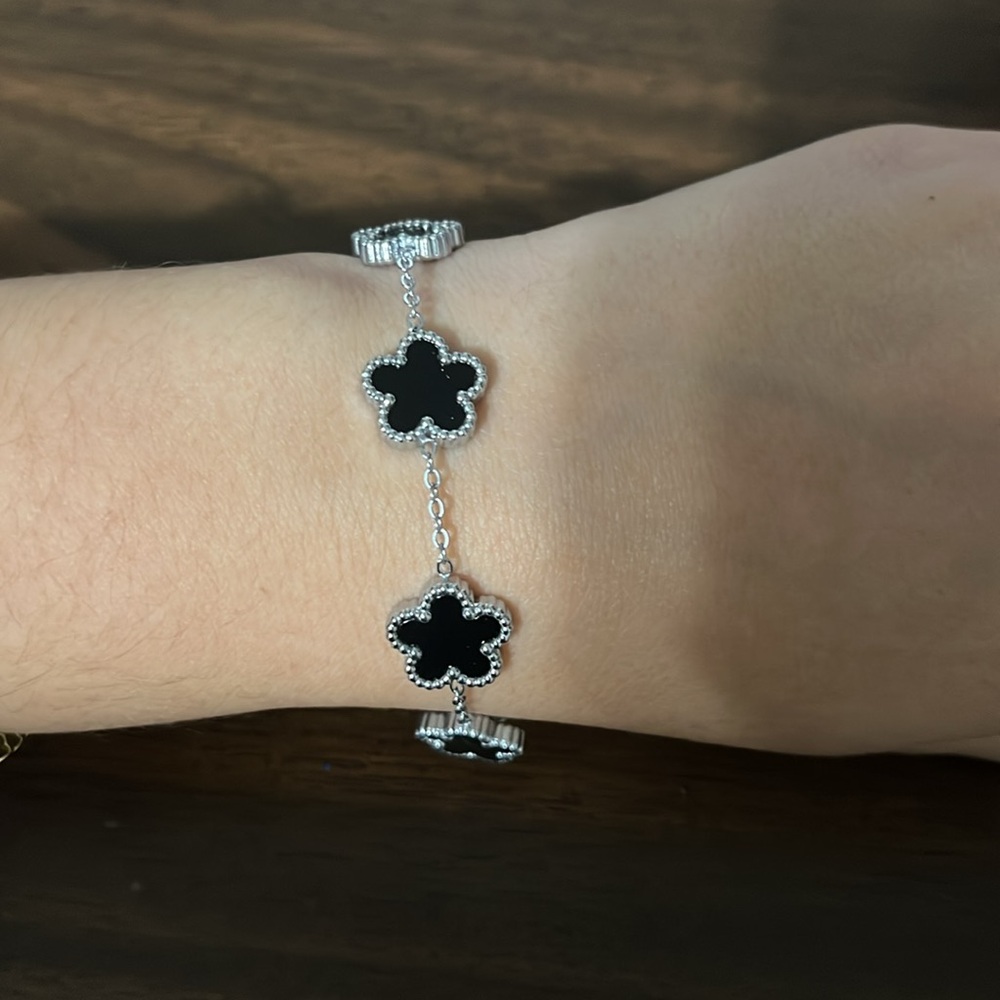 silver & black flower bracelet